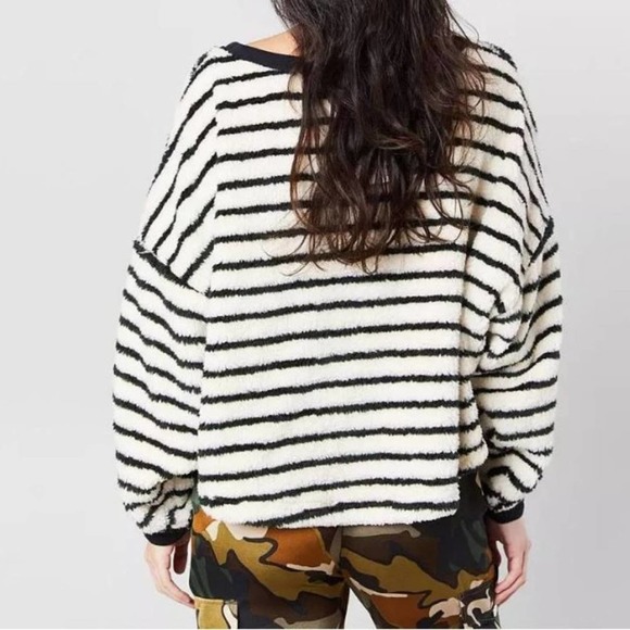 Cozy Free People Breton Striped Sherpa Spring Sweatshirt - Picture 6 of 10